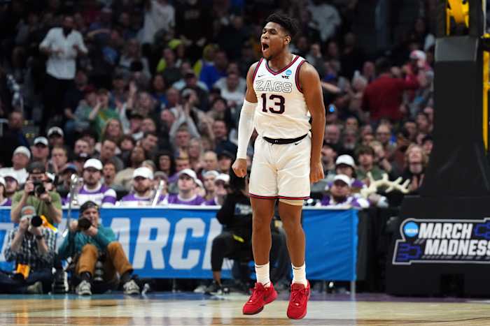 Gonzaga Bulldogs guard Malachi Smith celebrates a play.